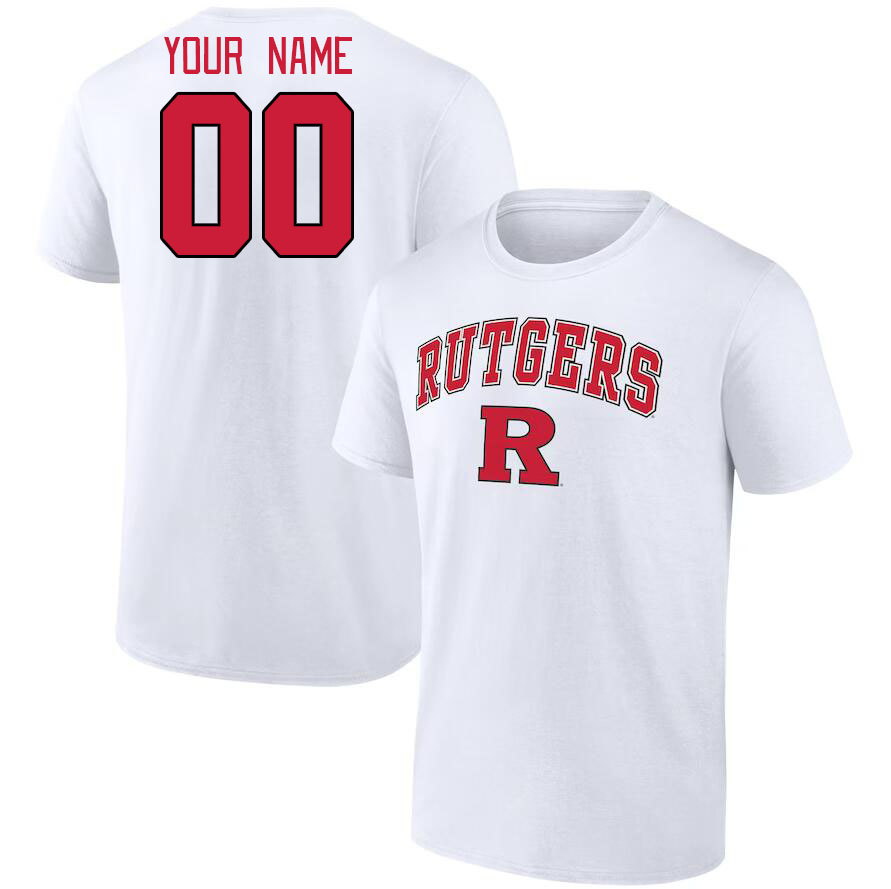 Custom Rutgers Scarlet Knights Name And Number College Tshirt-White - Click Image to Close